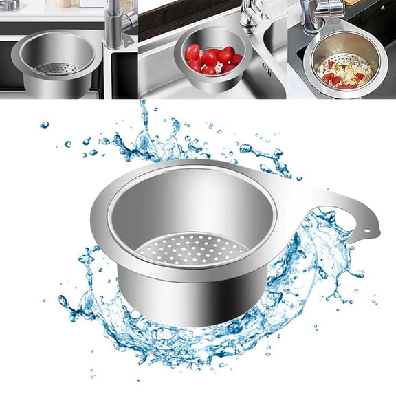 SugarBloom Multi-Functional Stainless Steel Swan Sink Strainer Basket, Tap Hanging Filter Basket with Corner Design, Kitchen Sink Organizer and Draining Basket,A