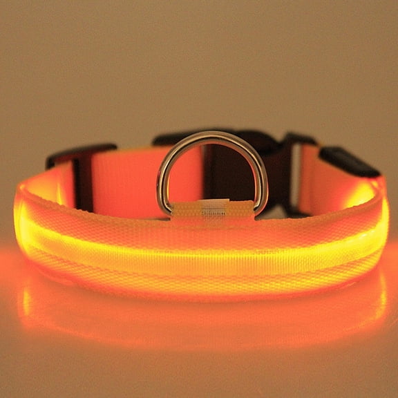 SugarBloom Nylon LED Dog Collar, Solid Glow Light Up Collar with Adjustable Strap, Night Safety Reflective Pet Necklace for Walking Running,Orange XL