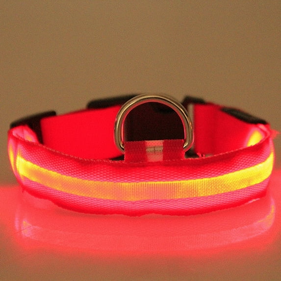 SugarBloom Nylon LED Dog Collar, Solid Glow Light Up Collar with Adjustable Strap, Night Safety Reflective Pet Necklace for Walking Running,Red L