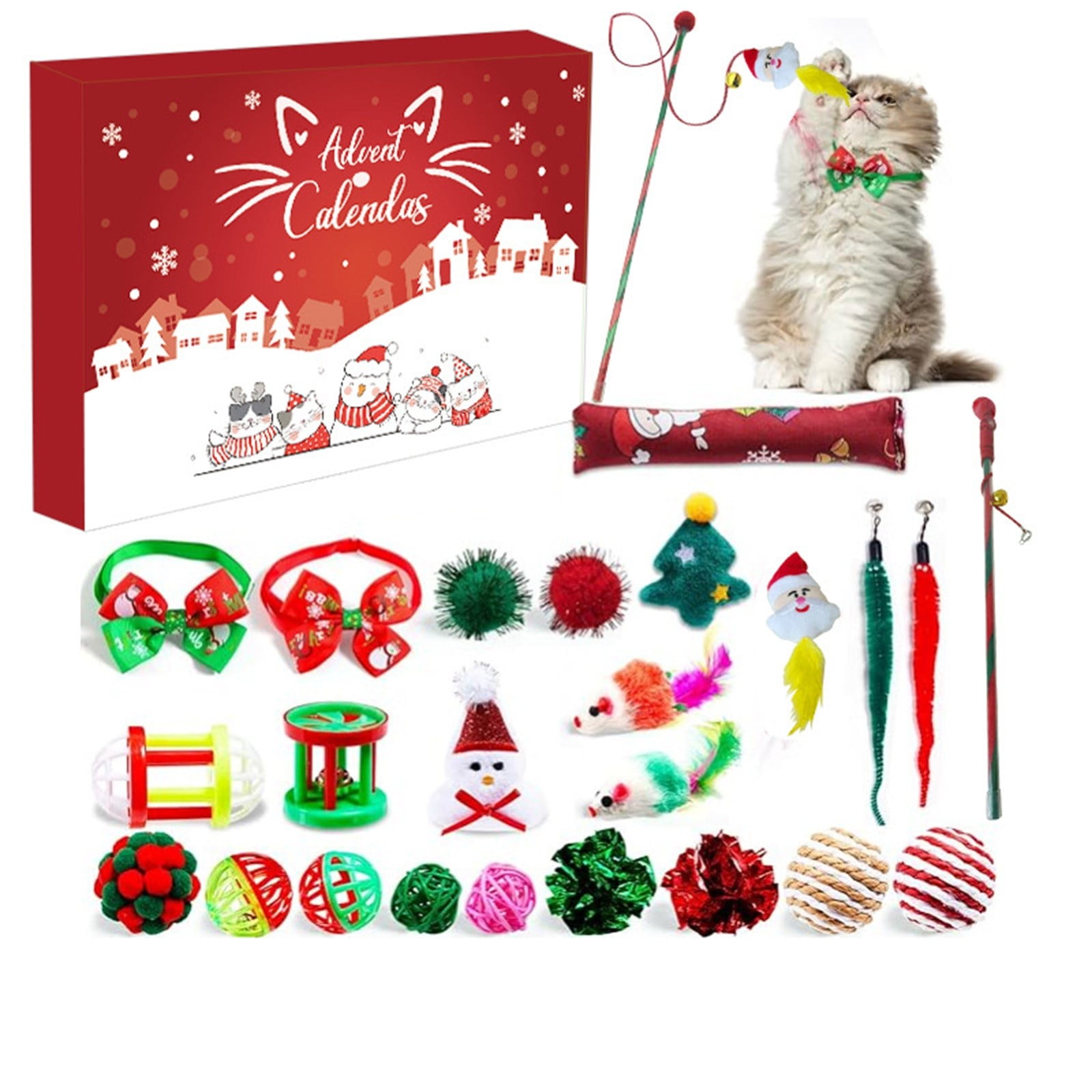SugarBloom Pet Toys for Cats: Wool Balls with Bells - Self-Entertainment Cat Toys, Christmas Blind Box Assortment for Indoor Play & Fun,