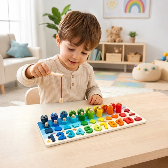 SugarBloom Puzzle Toy for Toddlers- Wooden Number Counting Shape Stacker, Montessori Learning, Math Blocks Sorter, Preschool Educational Gift for Boy Girl