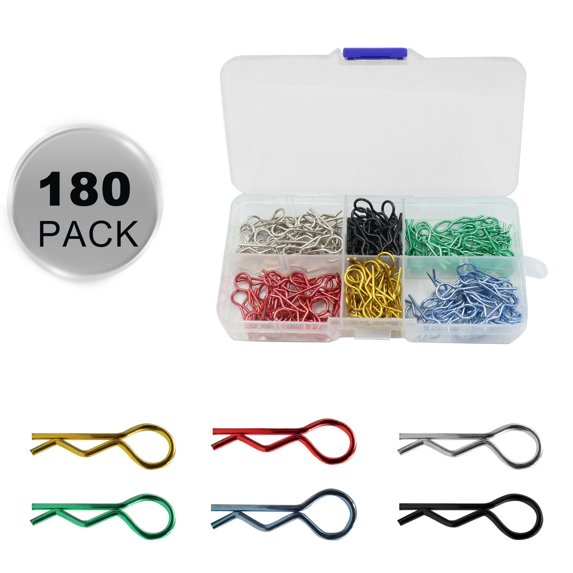 SugarBloom RC Body Clips Pins (180 Pcs), Stainless Steel Car Body Fasteners in 6 Colors, Replacement Parts for RC Vehicle,