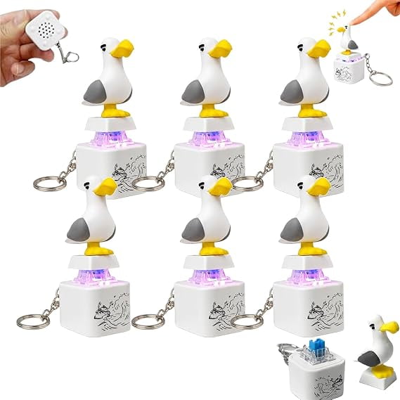 SugarBloom Seagull Mine Button Keychain, Seagull Button Desk Toy, Rechargeable Fidget Clicker with Real Sound & LED Light, Funny Interactive Desk Stress Relief Toy,6PCS