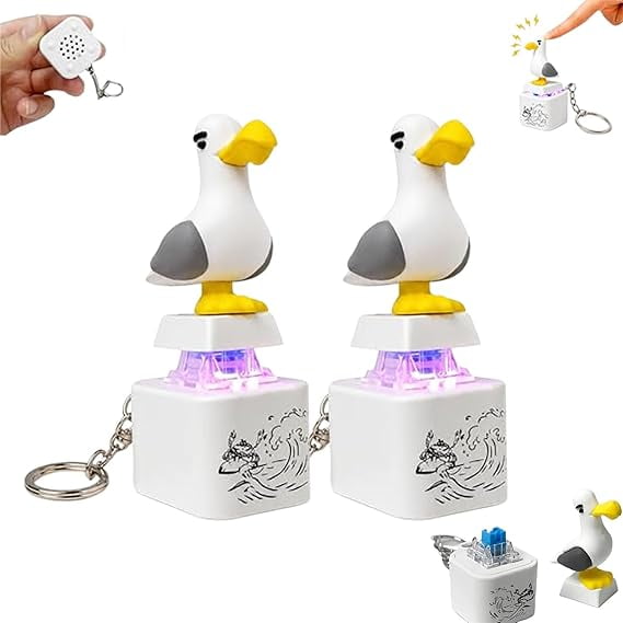 SugarBloom Seagull Mine Keychain, Seagull Button Desk Toy, Rechargeable Fidget Clicker with Real Sound & LED Light, Funny Interactive Desk Stress Relief Toy Gifts for Adults,4PCS