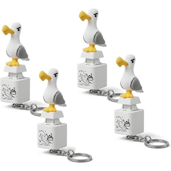 SugarBloom Seagull Mine Keychain, Seagull Mine Button Keychain, Seagull Button Desk Toy, Adults Keyboard Clicker for Fun& Stress Relief,4PCS