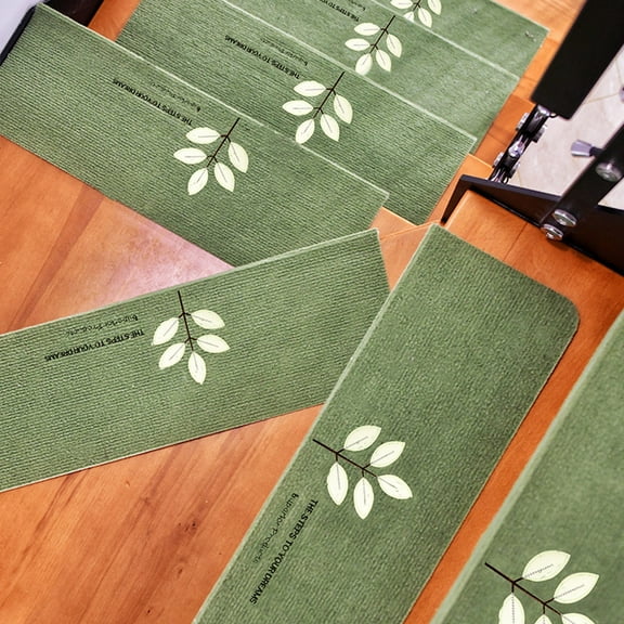 SugarBloom Self-Adhesive Non-Slip Stair Treads, Glow in the Dark Stair Step Covers, 21.7x8.7 inch Indoor Stair Mats with Rubber Backing, Carpet Stair Rugs for Home Safety,Green