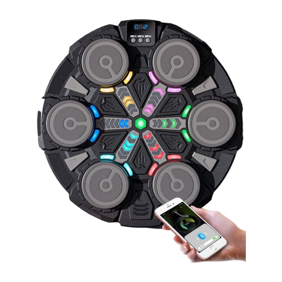 SugarBloom Smart Musical Boxing Machine with LED Lights, Stress Relief Squishy Alternative Punching Toy, Upgraded Bluetooth Scoring Six Targets, Wall Mounted,Black