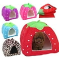 thumbnail image 1 of SugarBloom Strawberry Shaped Pet House, Cute Dog Cat Bed with Plush Interior, Soft Warm Kennel for Small Dogs Puppies Cats, Pet Supplies Home Decor,Blue L, 1 of 2