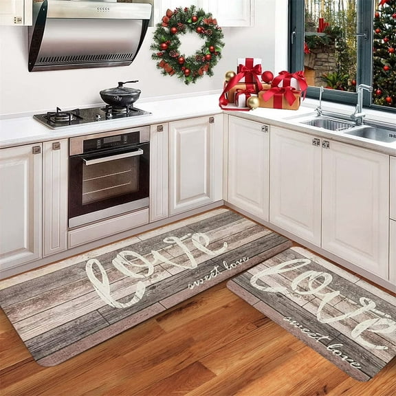 SugarBloom Sweet Love 2-Piece Kitchen Mats Set, Memory Foam Cushioned Floor Mat, Waterproof Non-Slip Rug for Kitchen Laundry Room, Home Decor,