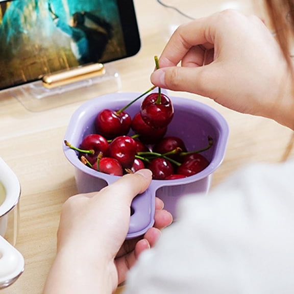 SugarBloom Two-Layer Fruit and Berry Strainer Basket with Handle, Removable Draining Basket for Kitchen, Handheld Colander for Blueberries, Veggies, and Small Fruits,Purple