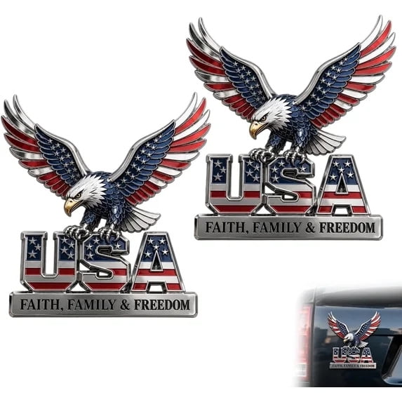 SugarBloom USA Faith Family Freedom Metal Emblem, 250th Anniversary Edition Badge with American Patriot Design, 3D Decal for Trucks SUV Motorcycle Vehicles,2PCS