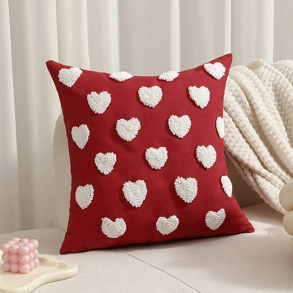 SugarBloom Valentine's Day Embroidered Plush Love Heart Pillow, Cute Three-dimensional Pattern Decorative Pillow Cover, 18x18 inches,D