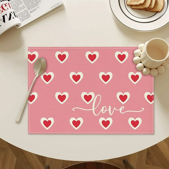 SugarBloom Valentine's Day Placemats, Red Heart Design, 12"x18" Holiday Table Mats for Wedding, Party, Kitchen Dining Decoration, Love Theme,C