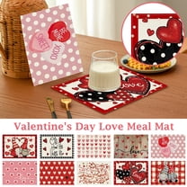 SugarBloom Valentine's Day Placemats, Red Heart Design, 12"x18" Holiday Table Mats for Wedding, Party, Kitchen Dining Decoration, Love Theme,I