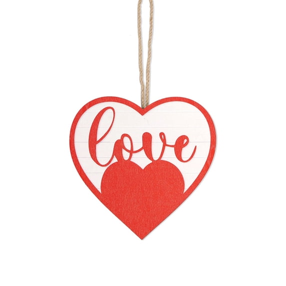 SugarBloom Wooden Craft Heart Shaped Pendant, Valentine's Day Party Decoration Love Hanging Sign, Rustic Wedding Decoration Ornament for Romantic Decor,A