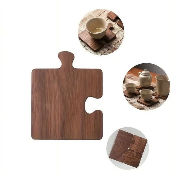 SugarBloom Wooden Puzzle Coaster Set of 4, Retro Square Drink Mat, Creative Tabletop Cup Pad for Coffee Table, Home Dining Room Decor,A