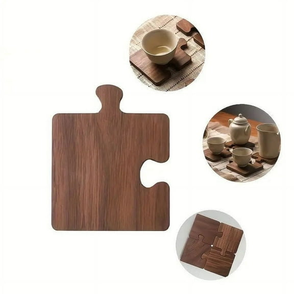 SugarBloom Wooden Puzzle Coaster Set of 4, Retro Square Drink Mat, Creative Tabletop Cup Pad for Coffee Table, Home Dining Room Decor,A