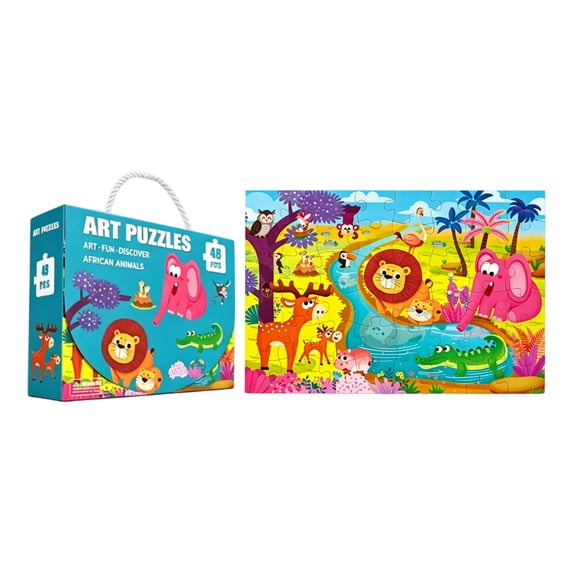 SugarBloom Wooden Puzzles for Toddlers- 48-Piece Jigsaw Each Piece Unique, Ages 3-5 Preschool Toy with Storage Tray, Learning Educational Gift for 4-8 Year Old Kids, Home Play,A