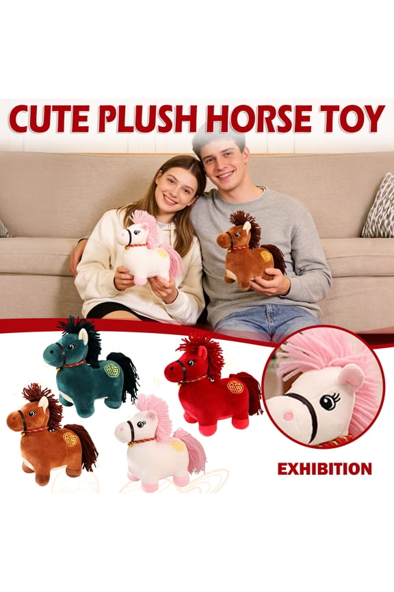 Year of the Horse Colorful Stuffed Toy Doll, Cute Plush Keychain Pendant for Bag, Grab Machine, Gift for Kids, Collectible Animal Figurine,White