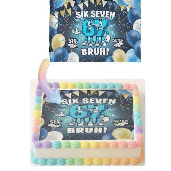 SugarMeLicious 6 7 Bruh Meme Cake Image Topper, Funny Number Birthday Cake Decoration, Personalized 1/4 Sheet Edible Cake Banner for Viral Style Birthday Parties