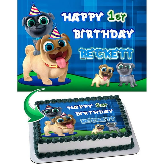 SugarMeLicious Animated Dogs Edible Cake Image Topper, Personalized 1/4 Sheet Birthday Cake Banner for Parties, Fun Dog-Themed Cake Decoration for Kids & Pet Lovers