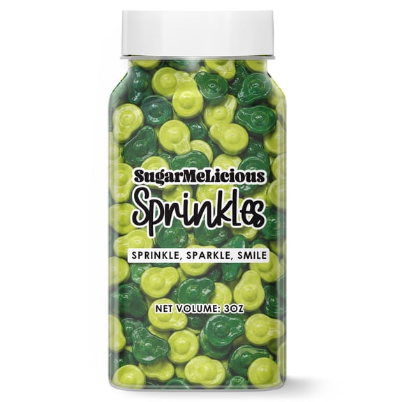SugarMeLicious Avocado Sprinkles for Cakes, Cupcakes, Cookies and Fiesta Desserts, Edible Baking Decorations for Taco Parties, Food Themes and Celebration Treats, Green, 3 Ounce Jar