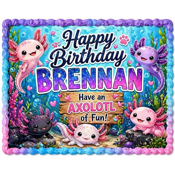 SugarMeLicious Axolotl Birthday Cake Topper, Personalized Axolotl Edible Image Cake Decoration, Custom Name Underwater Party Theme, 1/4 Sheet Frosting Sheet