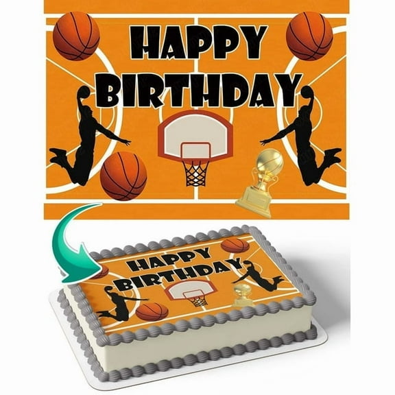 SugarMeLicious Basketball Edible Cake Topper Personalized 1/4 Sheet Birthday Cake Banner for Sports Parties and Basketball Themed Celebrations