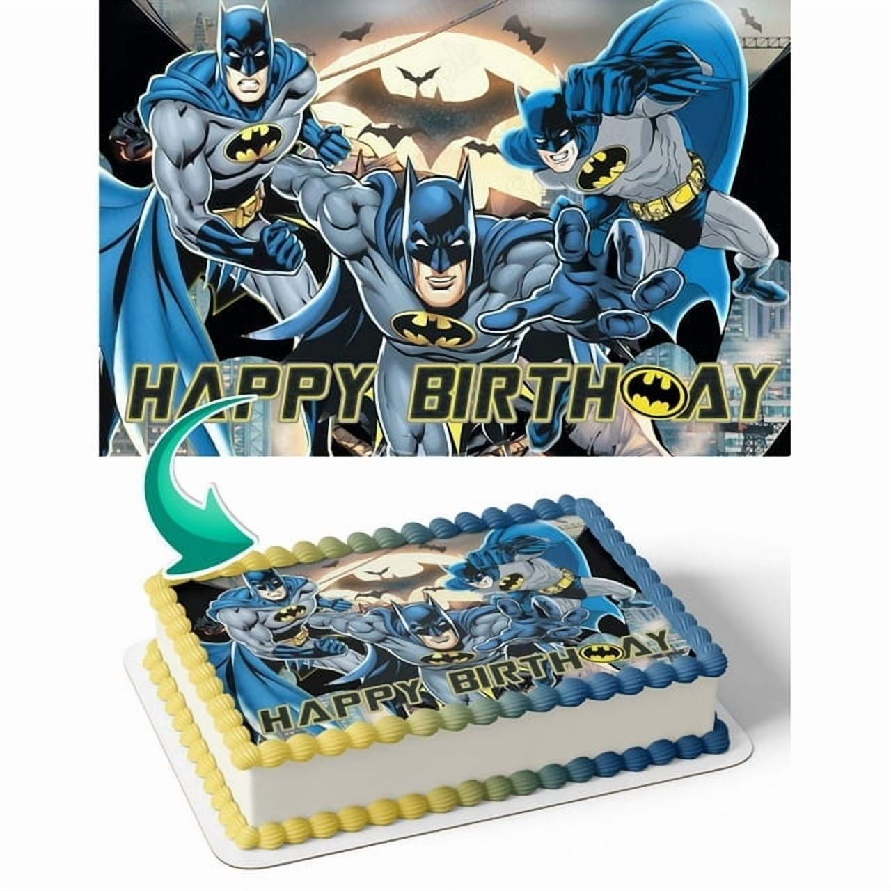 SugarMeLicious Batman Gotham Knight Cake Image Topper, Personalized 1/4 Sheet Birthday Cake Banner for Parties, Edible Cake Image Topper