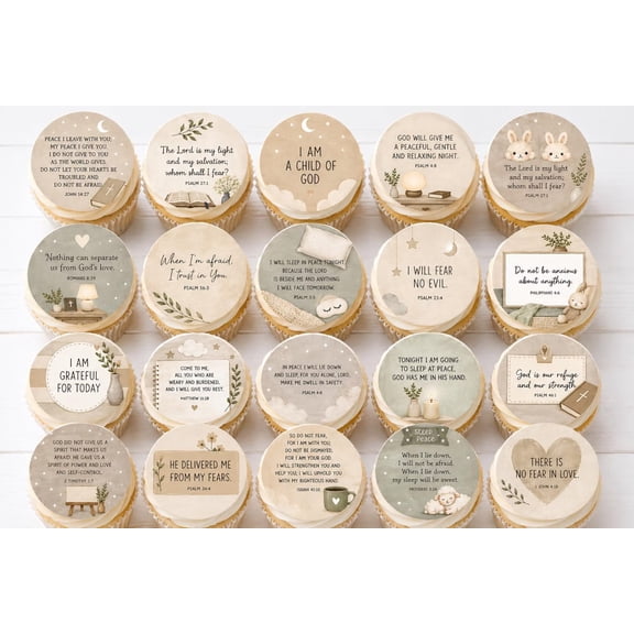 SugarMeLicious Bedtime Prayer Cupcake Toppers, Bible Verse Dessert Decorations, Christian Faith Dessert Toppers, 20 Pack Frosting Circles