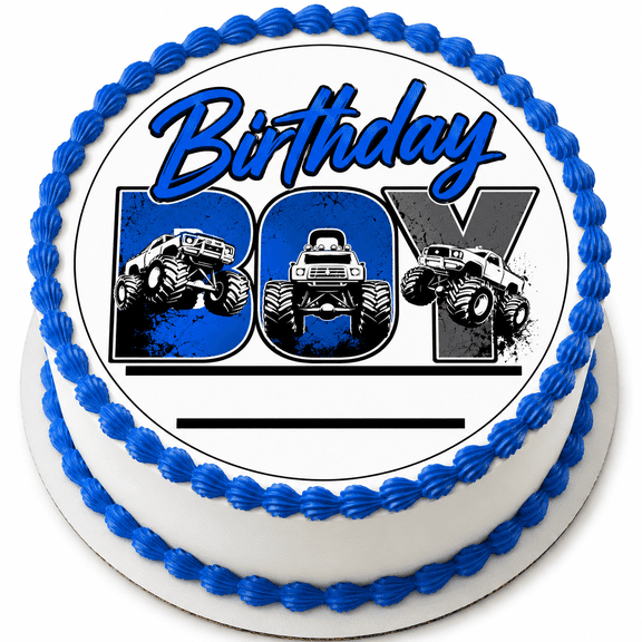 SugarMeLicious Birthday Boy Monster Truck Edible Cake Topper, Big Wheel Birthday Cake Decoration, 8 Inch Round Frosting Sheet