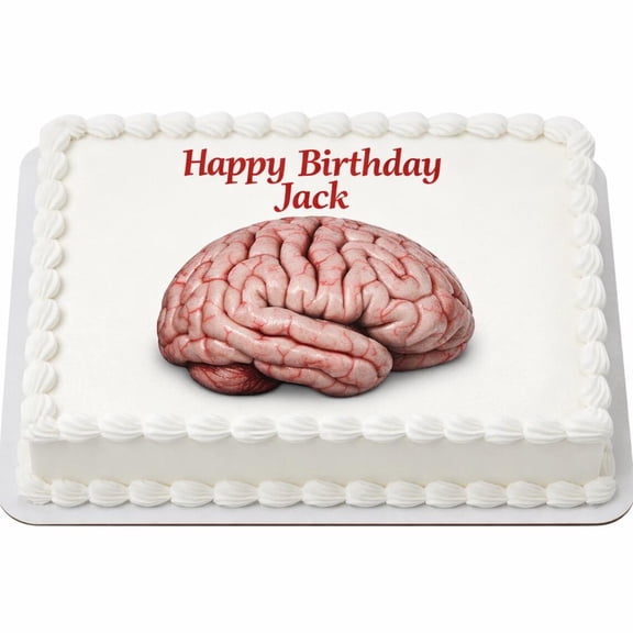 SugarMeLicious Brain Edible Image Cake Topper, Realistic Brain Birthday Cake Decoration, Halloween Science Party Medical Theme Personalized 1/4 Sheet Frosting Sheet