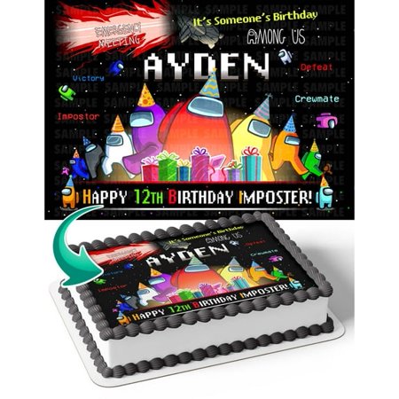 SugarMeLicious Among Us Cake Image Topper Personalized 1/4 Sheet Birthday Cake Banner for Parties Edible Cake Image Topper