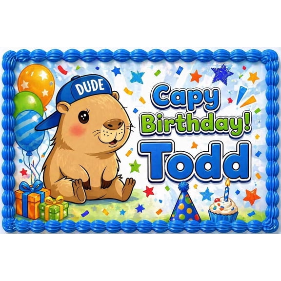SugarMeLicious Capybara Birthday Edible Cake Topper Image, Funny Capy Birthday Cake Decoration, Personalized Animal Theme 1/4 Sheet Frosting Sheet