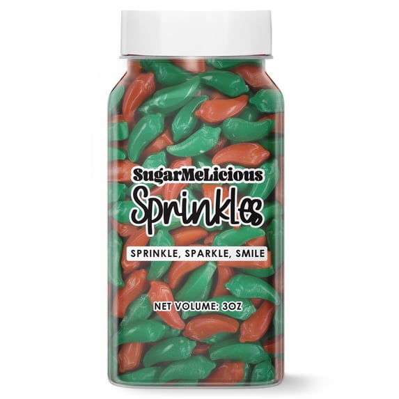 SugarMeLicious Chili Pepper Shaped Sprinkles, Edible Fiesta Decorations for Cakes Cupcakes Cookies and Desserts, Cinco de Mayo Theme Baking Sprinkles, 3 Ounce Jar