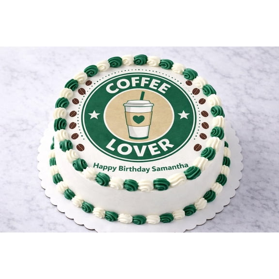 SugarMeLicious Coffee Lover Birthday Cake Topper, Personalized Edible Image Cake Decoration, Coffee Theme Birthday Party Cake, Custom 8 Inch Round Frosting Sheet