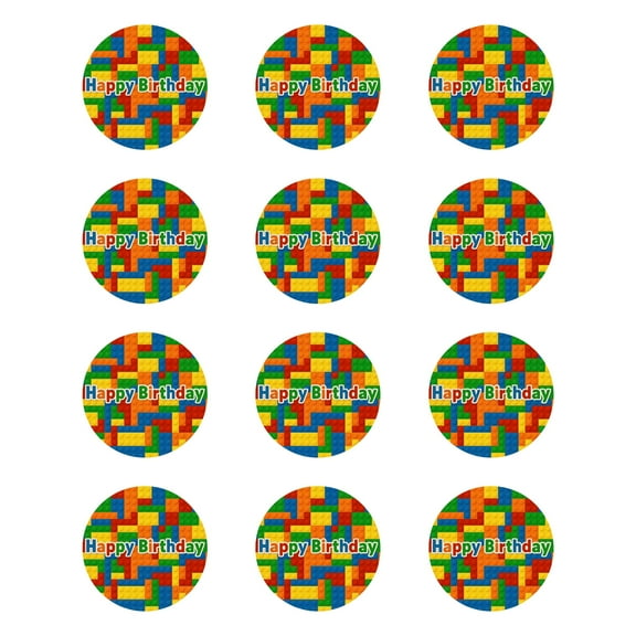 SugarMeLicious Colorful Building Blocks 2.5" Round Edible Cupcake and Cookie Image Toppers for Kids Birthday Parties and Dessert Decorations
