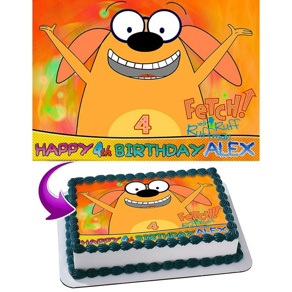 SugarMeLicious Fetch with Ruff Ruffman Edible Cake Image Topper, Personalized 1/4 Sheet Birthday Cake Banner for Parties, Fun PBS Kids TV Show Cake Decoration
