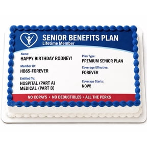 SugarMeLicious Funny 65th Birthday Cake Topper, Personalized Senior Benefits Plan Edible Cake Decoration, Milestone Birthday Dessert Design, 1/4 Sheet Frosting Sheet