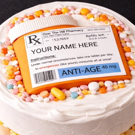 SugarMeLicious Funny Prescription Bottle Edible Cake Topper Image, Over The Hill Birthday Cake Decoration, 1/4 Sheet Personalized Frosting Sheet