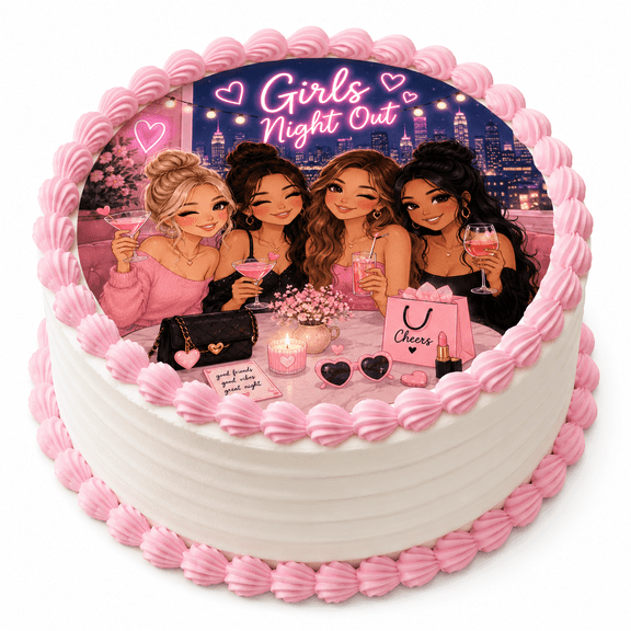 SugarMeLicious Girls Night Out Edible Cake Topper, Ladies Party Cake Decoration, Best Friends Celebration Theme, 8 Inch Round Frosting Sheet