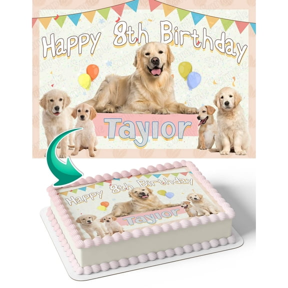 SugarMeLicious Golden Retriever Edible Cake Image Topper, Personalized 1/4 Sheet Birthday Cake Banner for Parties, Cute Dog Lover’s Birthday Cake Decoration