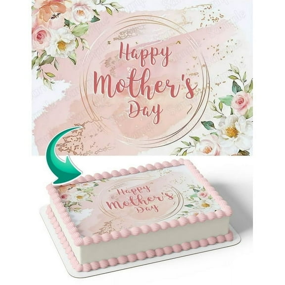 SugarMeLicious Happy Mothers Day Edible Cake Topper, Personalized 1/4 Sheet Cake Banner for Mothers Day Celebrations,  Beautiful Floral Edible Image Decoration