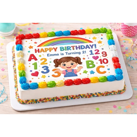 SugarMeLicious Kids Learning Birthday Cake Topper, Personalized Educational Birthday Edible Image Cake Decoration, ABC And Numbers Theme, 1/4 Sheet Frosting Sheet