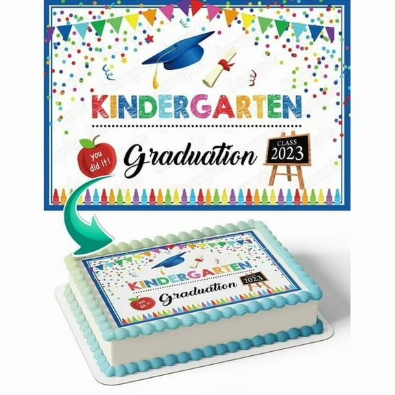 SugarMeLicious Kindergarten Graduation Edible Cake Topper Personalized 1/4 Sheet Cake Banner for Graduation Parties Class of Celebration Edible Image Decoration