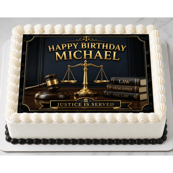 SugarMeLicious Lawyer Birthday Cake Topper, Personalized Edible Image Cake Decoration, Courtroom Justice Theme Birthday Cake, Custom 1/4 Sheet Frosting Sheet