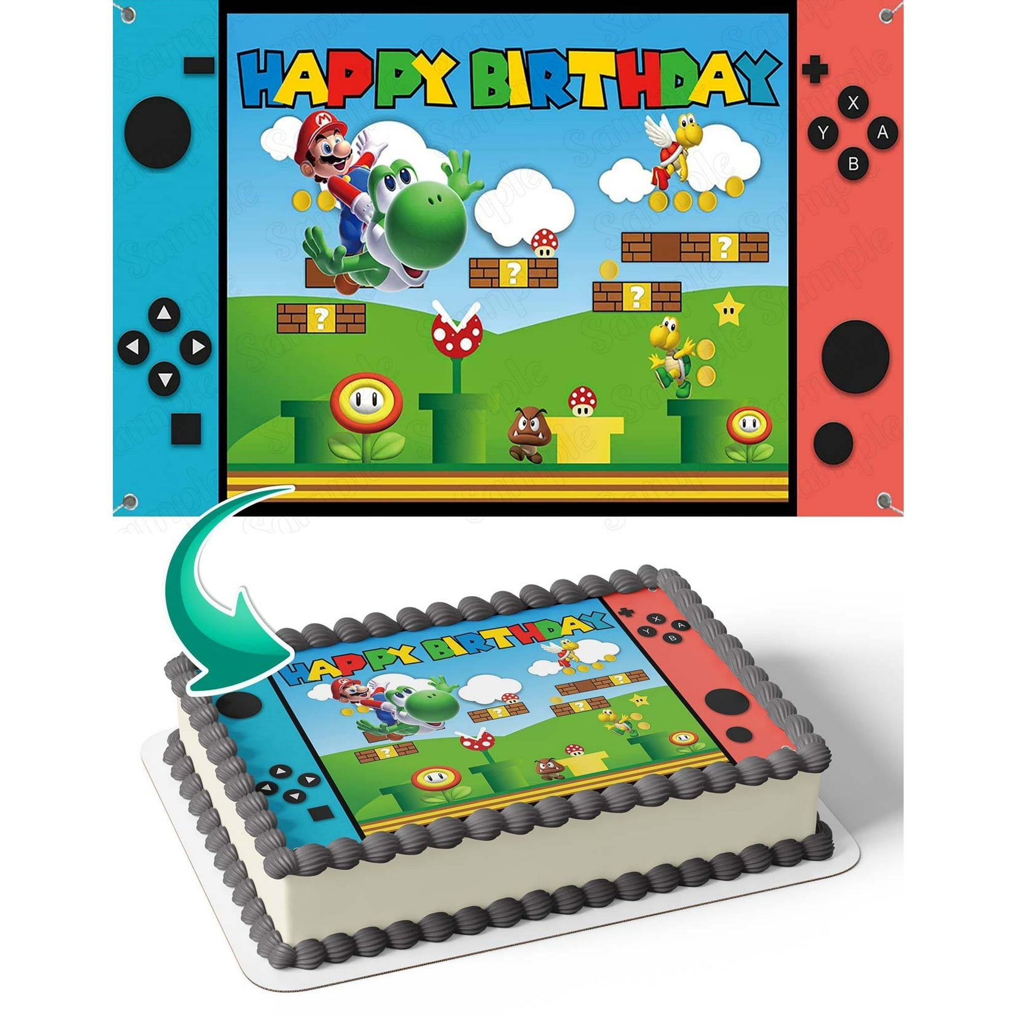 SugarMeLicious Mario, Luigi Nintendo Switch Edible Cake Image Topper, Personalized 1/4 Sheet Birthday Cake Decoration, High-Quality Edible Cake Banner for Parties