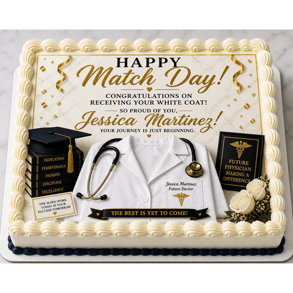 SugarMeLicious Match Day Cake Topper, Personalized Medical School Graduation Edible Image Cake Decoration, Future Doctor Celebration, Custom 1/4 Sheet Frosting Sheet
