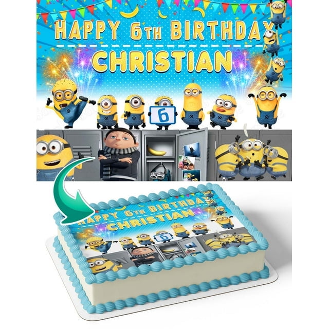 SugarMeLicious Minions The Rise of Gru Cake Image Topper, Personalized 1/4 Sheet Birthday Cake Banner for Parties, Edible Cake Image Topper