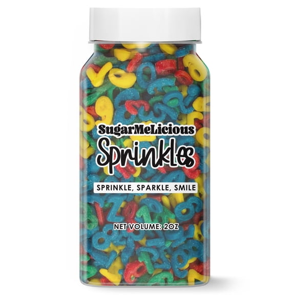 SugarMeLicious Multi Color Number Confetti Sprinkles, Edible Number Shaped Decorations for Birthday Cakes Cupcakes Cookies and Desserts, Bright Party Baking Sprinkles, 2 Ounce Jar